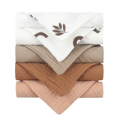 5 Pcs Baby Cotton Square Towel – Muslin Cloth, Infant Hand/Face Washcloth, Feeding Bib, Burp Cloth & Saliva Towel - Kidzy Market