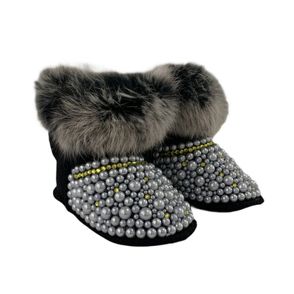 Dollbling Mommy & Daughter Custom Pearls Boots - Handmade Luxury Fur Infant Beaded Winter Booties