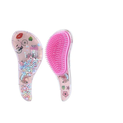 New Cute Hairdressing Comb for Kids - Anti-Knot Massage Flowing Bead Comb for Girls - Dress Up, Makeup Toy Gifts