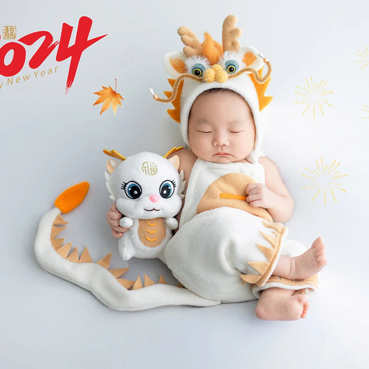 Baby Photography Clothes Set Soft Fabric Sewing Dragon Outfit Baby Boy Romper and Hat Newborn Photography Props