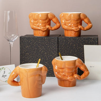 Macho Muscle Ceramic Mug - Funny Gym Trainer Coffee & Milk Cup, 300ml (10 fl oz) Novelty Handgrip Gift for Men & Friends