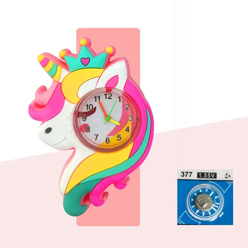 Children’s Cartoon Watch for Ages 2-14 Boys and Girls Soft Silicone Slap Bracelet Student Wristwatch