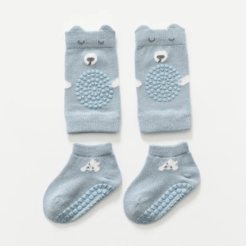 Safety Baby Knee Pads Socks Set - Autumn Anti-Slip Knee Protector for Kids | Crawling Floor Socks, Kneecap Leg Warmer for Girls