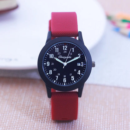Fashion Boys and Girls Multifunction Date 24-Hour Waterproof Watch with Soft Silicone Strap High-Quality Student Gift