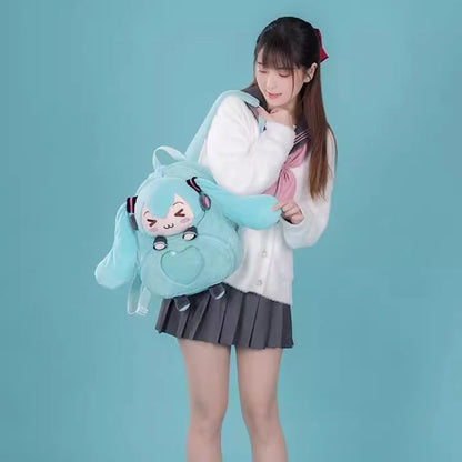 Hatsune Miku Embroidered Anime Plush Backpack – Sweet Cute Large Capacity Soft Storage Bag for Girls