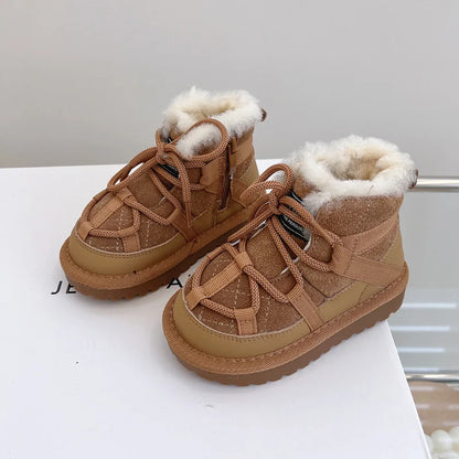 Winter Children Snow Boots Genuine Leather Warm Plush Non-Slip Toddler Boots