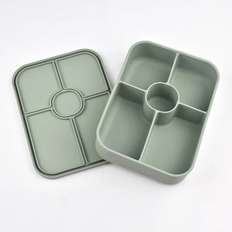 Food Grade Silicone 5-Grid Lunch Box & Bento Box – Microwave & Freezer Safe, Leakproof Lunch & Snack Storage with Lid for School, Work, and Travel