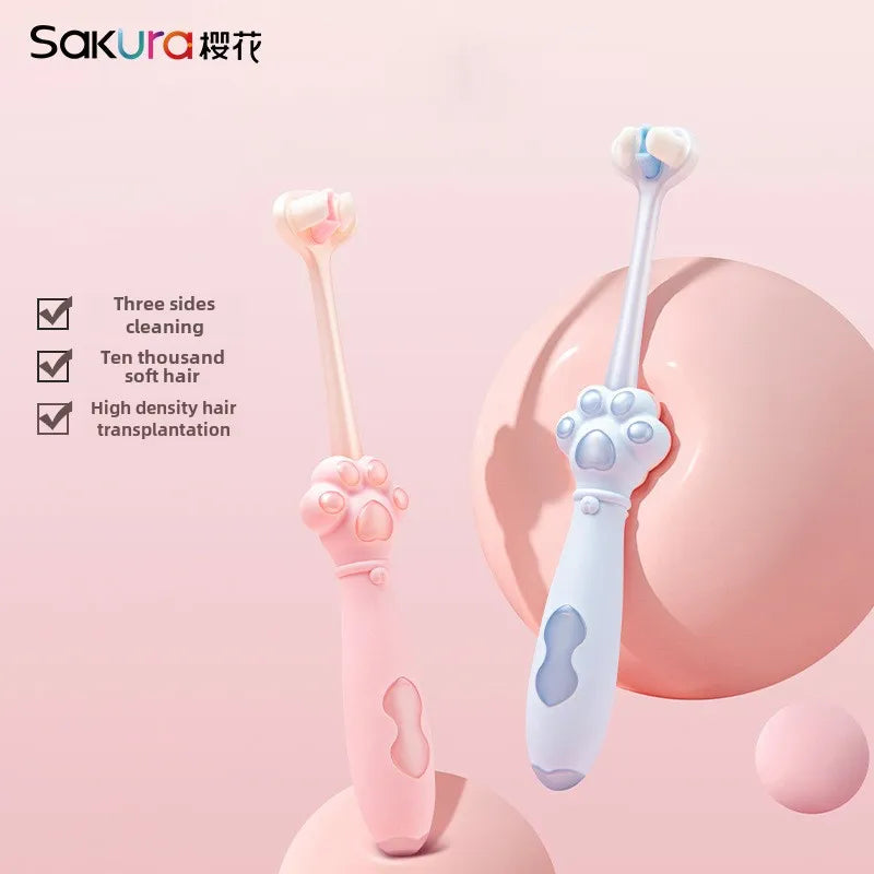 SAKURA Three-Sided Children's Toothbrush, 10000 Soft Bristles, U-Shaped for 3-12 Years Old, Deep Oral Hygiene Clean
