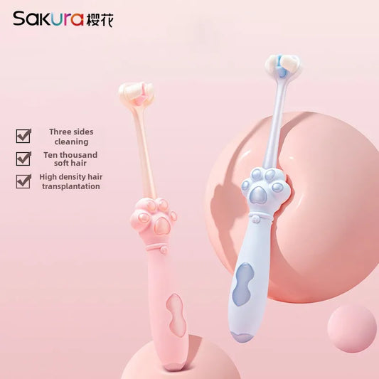 SAKURA Three-Sided Children's Toothbrush, 10000 Soft Bristles, U-Shaped for 3-12 Years Old, Deep Oral Hygiene Clean