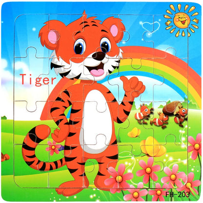 New 20 Piece Wooden 3D Puzzle, Cartoon Animal & Vehicle Jigsaw, Montessori Educational Toy for Kids, Baby 1-3 Years