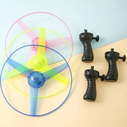 Luminous Pull-Line LED Flying Saucer Toy with Launcher — Light-Up Rotating Disk Flyer for Kids & Pets, Outdoor Fun