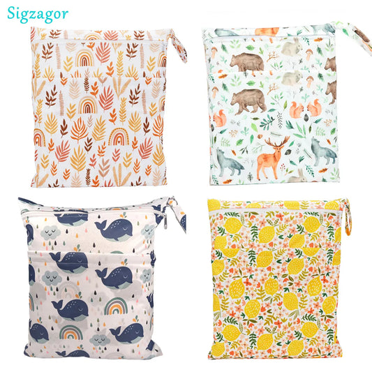 [Sigzagor] Waterproof Wet Dry Bag – Reusable Baby Diaper & Nappy Storage with Two Zippers (36cm x 29cm | 14.2in x 11.4in) - Kidzy Market