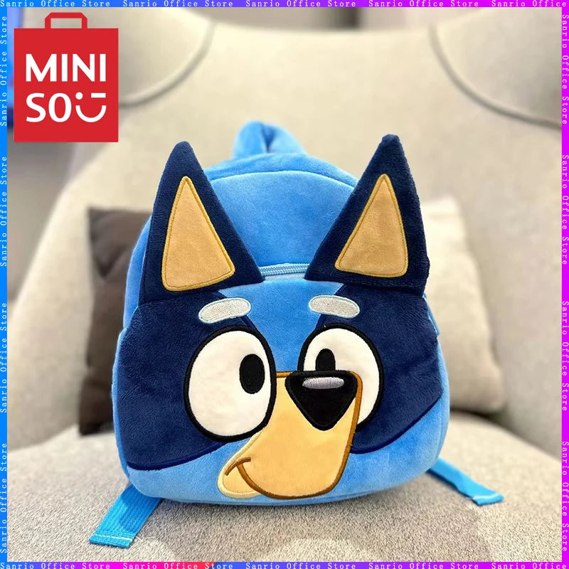 MINISO Bingo Cartoon Plush Mini Backpack – Soft School Bag and Book Bag for Kids