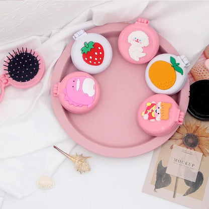 New INS Korean Girls’ Heart Portable Comb - Elegant Flower Air Cushion Comb with Vanity Mirror & Folding Design - Baby Brushes