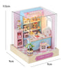 Mini DIY Wooden Dollhouse Kit 11.5 x 9 x 9 cm (4.5 x 3.5 x 3.5 in) - 3D Miniature House with Furniture & Dust Cover, Assembly Model Gift for Teens & Adults
