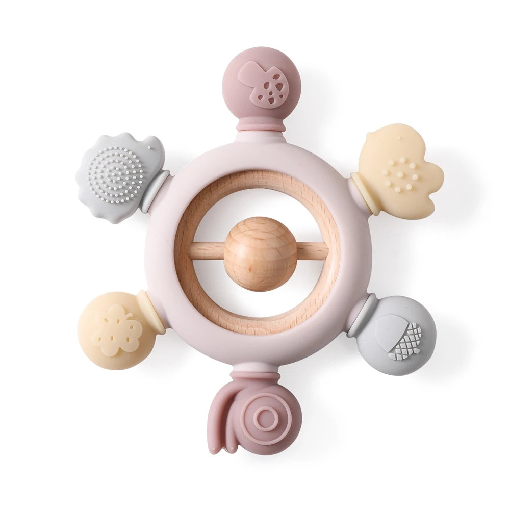 Baby Silicone Teether - Teething Toy for Infants 0-12 Months | Cartoon Rattle & Gum Relief Baby Accessories