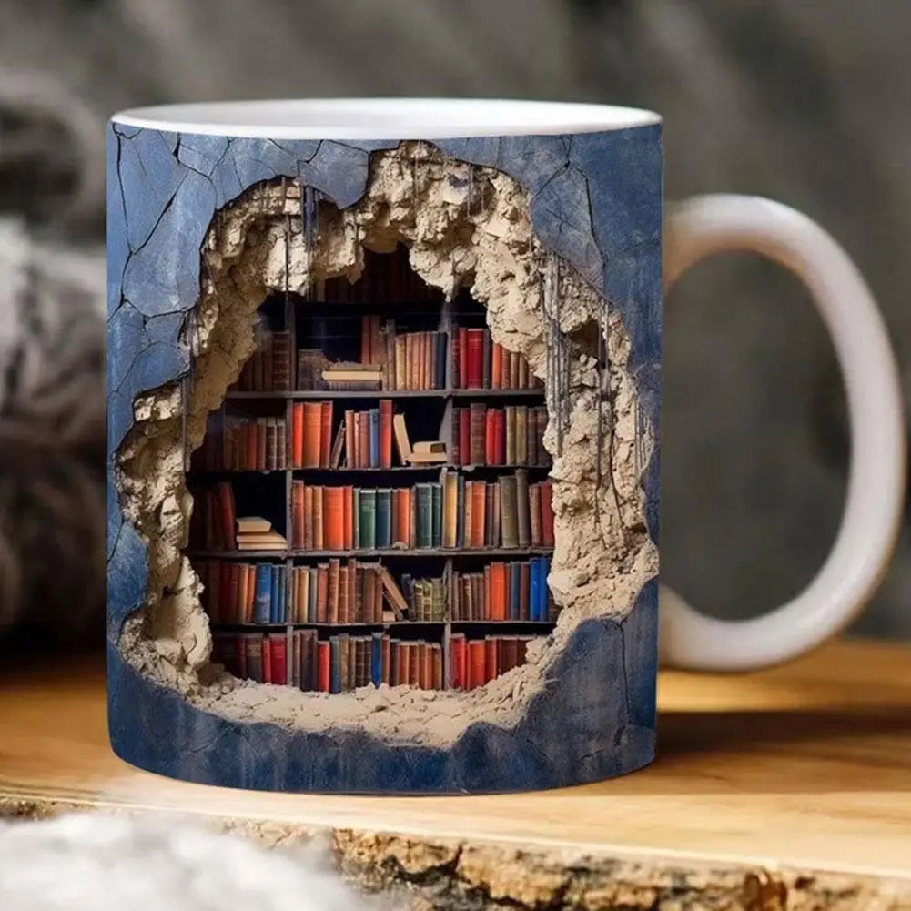 3D Bookshelf Ceramic Coffee Mug - Book Lovers Novelty Cup, Multi-Purpose Gift (3.5 in)