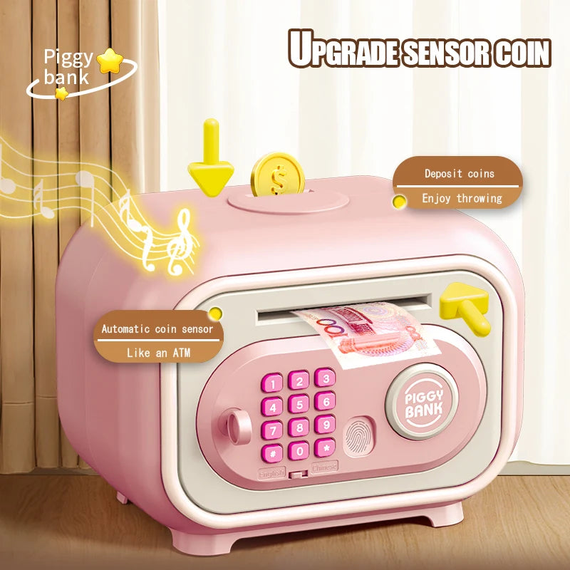 Electronic Piggy Bank for Kids – Mini ATM Cash Money Bank with Password Lock, Banknote Saving Box, Gift for Ages 3+