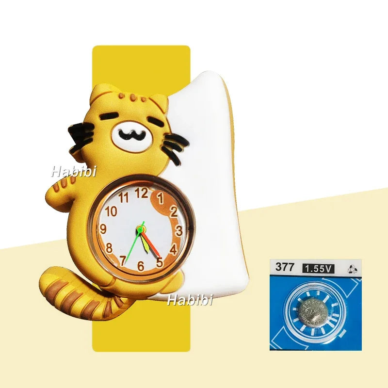 Children’s Cartoon Watch for Ages 2-14 Boys and Girls Soft Silicone Slap Bracelet Student Wristwatch