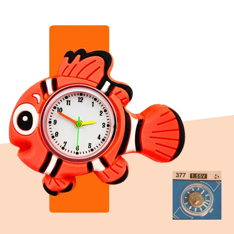 Children’s Cartoon Watch for Ages 2-14 Boys and Girls Soft Silicone Slap Bracelet Student Wristwatch