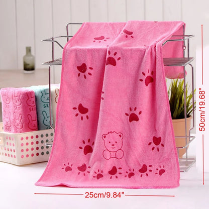 Cute Baby Cartoon Animal Heart Print Bath Towel – Absorbent Cotton Towel for Kids, Swimwear Drying