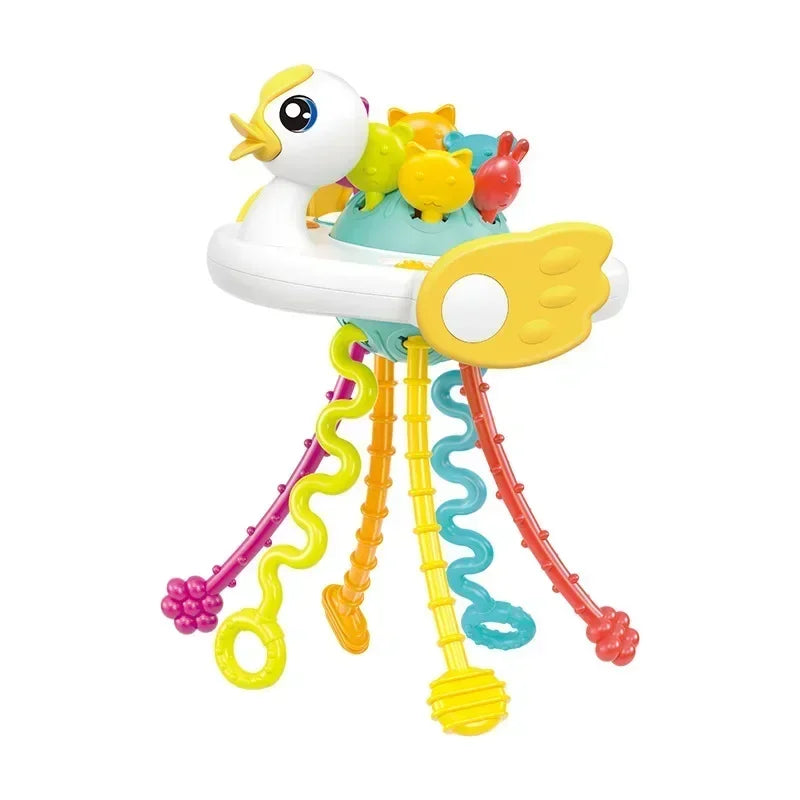 Cartoon Duck Astronaut Pull String Toy – Montessori Activity for Development, Silicone Teething and Sensory Grip Training Educational Toy