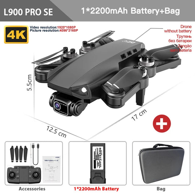 L900 Pro SE GPS Drone 4K HD 5G WiFi FPV Camera Quadcopter Brushless Motor RC Mini Drone for Kids Toy