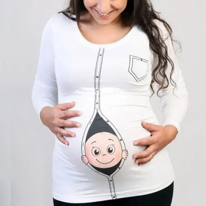 L-4XL Maternity T-Shirts | Funny Cute Baby Peeking Out | Maternity Shirts & Tops for Pregnant Women