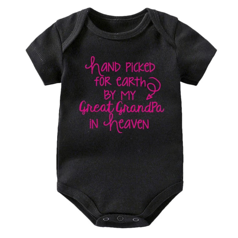 Baby Bodysuit - Hand Picked for Earth by My Great Grandpa in Heaven Printed Newborn Romper - Cotton Body Baby Girl & Boy Clothes