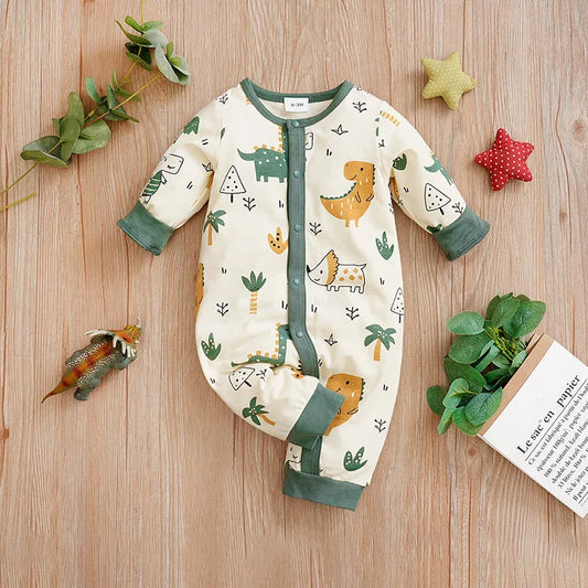 Newborn Baby Dinosaur Jumpsuit – Long Sleeve Cotton Romper (Soft & Comfortable, 0-18 Months, Spring & Autumn)
