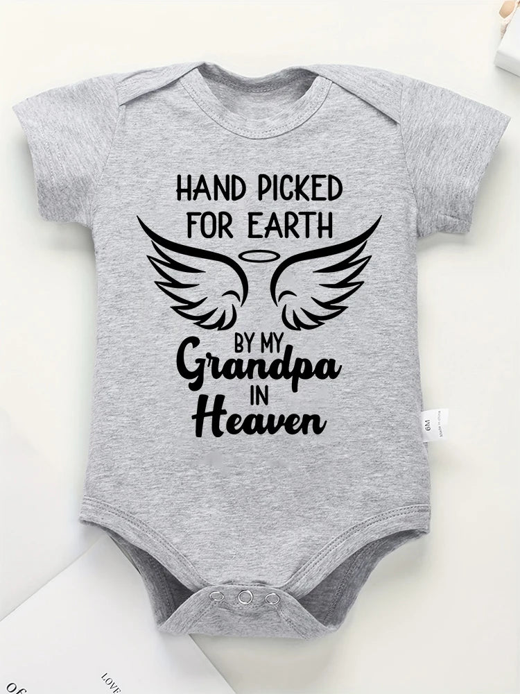 “Hand Picked for Earth by My Grandpa in Heaven” – Cute Newborn Onesie, Cotton Baby Bodysuit for Boys & Girls, Special Gift for Newborns