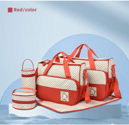 5-Piece Stylish Portable Mommy & Baby Bag – Large Capacity Diaper Bag with Built-in Changing Pad & Independent Bottle Compartment - Kidzy Market