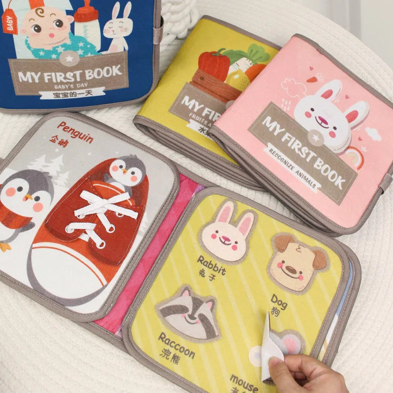 Quiet Book for Toddler - Animal Cognitive Fabric Activity Busy Book, Montessori Baby Toy, Cloth Crinkle Books for Babies 6-12 Months