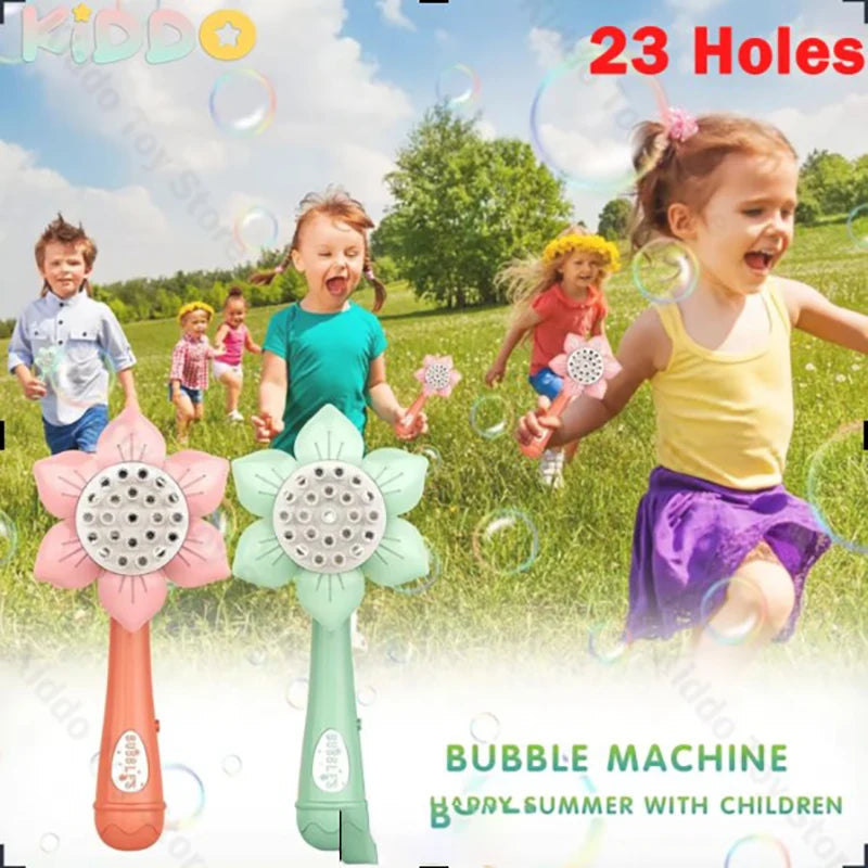 Sunflower Bubble Machine – 23-Nozzle Battery-Operated Bubble Blower for Kids, Outdoor Party Toy