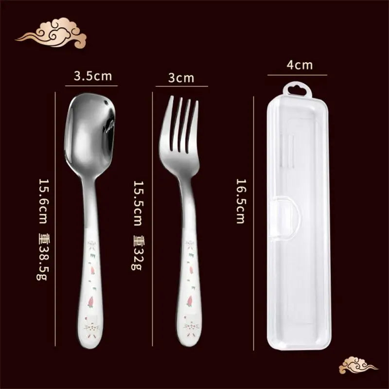 Children's Building Block Fork and Spoon Set with Storage Box - Stainless Steel Tableware, Jigsaw Toy Utensils, Perfect Kids Gift