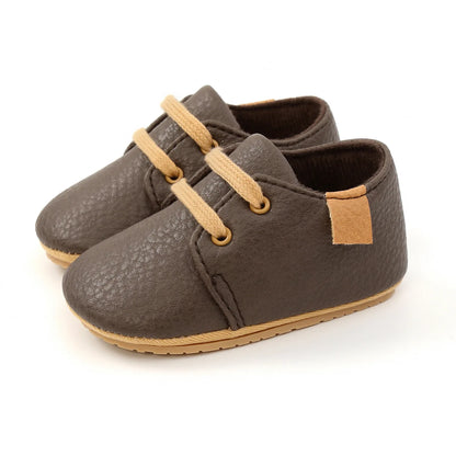 Meckior Baby Shoes Retro Leather Boy Girl Multicolor Toddler Rubber Sole Anti-Slip First Walkers Infant Shoes