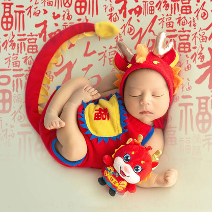 Baby Photography Clothes Set Soft Fabric Sewing Dragon Outfit Baby Boy Romper and Hat Newborn Photography Props