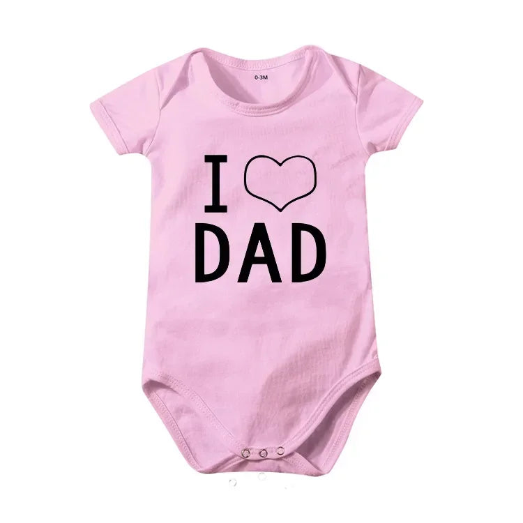 Pure Cotton “I Love Mom” & “I Love Dad” Newborn Rompers - Matching Baby Bodysuits for Twins, Summer Clothes for 0-24 Months