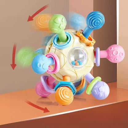 Baby Toys 0-12 Months – Rotating Silicone Rattle Ball for Grasping Activity, Development and Sensory Toy for Babies