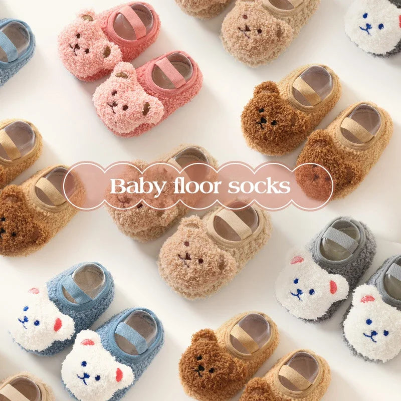 Winter Infant Anti-Slip Floor Socks – Soft Bottom Baby Walking Shoes with Cute Cartoon Bear