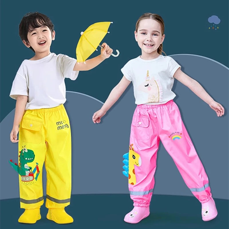 Waterproof Girls BWaterproof Toddler Rain Pants Windproof Mud Trousers Cartoon Dinosaur Unicorn