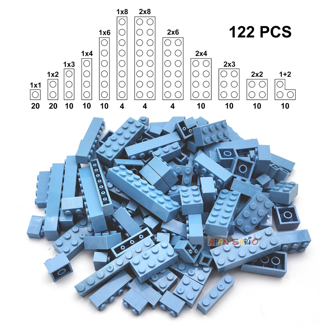 122PCS DIY Building Blocks Set – 12 Size Thick Figures, Creative Educational Plastic Bricks, Compatible with 3001 for Children