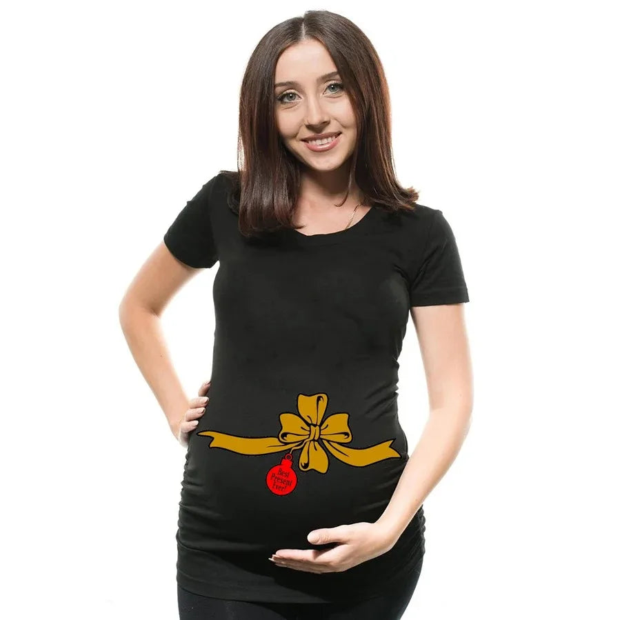 Baby's 1st Christmas Maternity T-shirt Snowman Buttons Funny Pregnancy Tee Cute Christmas T-shirt Pregnant Maternity T-shirts
