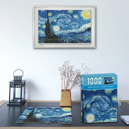 38x26cm Mini Jigsaw Puzzle, 1000 Pieces for Adults, Famous Oil Painting Van Gogh, Christmas Gift Toy, Educational Toy