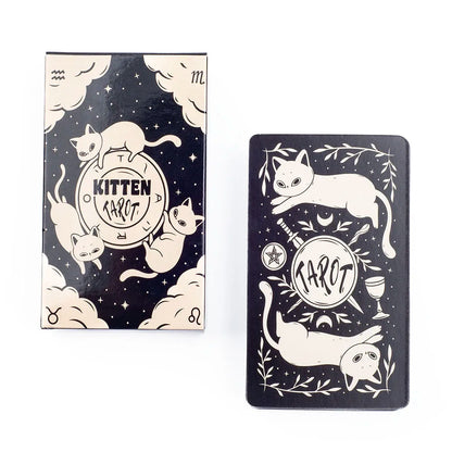 Kitten Tarot Deck - 78 Pieces, Cute Black & White, Beginner-Friendly Fortune Telling & Board Game Kit