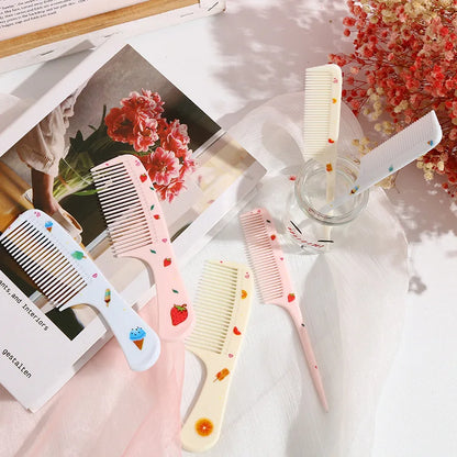2Pcs/Set Cute Kids Hairdressing Comb - Anti-static Pointed Tail Comb for Girls - Strawberry Fruit Pattern Kids Hair Comb