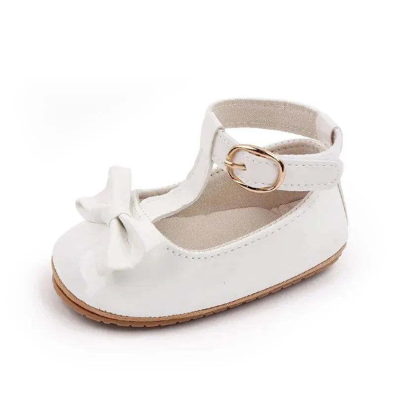 New Baby Girls Shoes – Princess Choreography Bow PU Anti-Slip Soft Rubber Bottom First Walker Crib Shoes