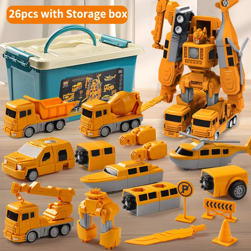 Magnetic Transforming Engineering Car Toy for Toddlers