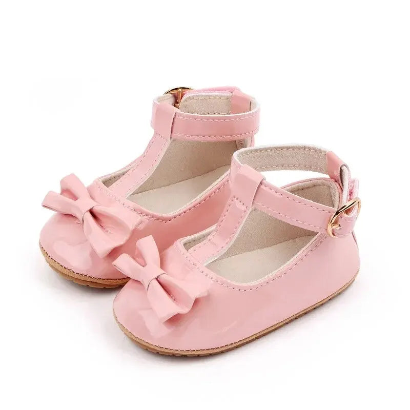 New Baby Girls Shoes – Princess Choreography Bow PU Anti-Slip Soft Rubber Bottom First Walker Crib Shoes