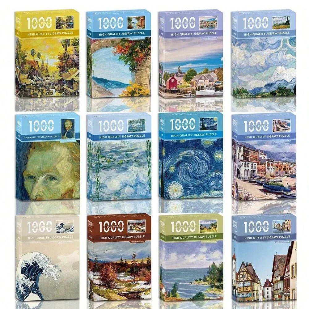 38x26cm Mini Jigsaw Puzzle, 1000 Pieces for Adults, Famous Oil Painting Van Gogh, Christmas Gift Toy, Educational Toy